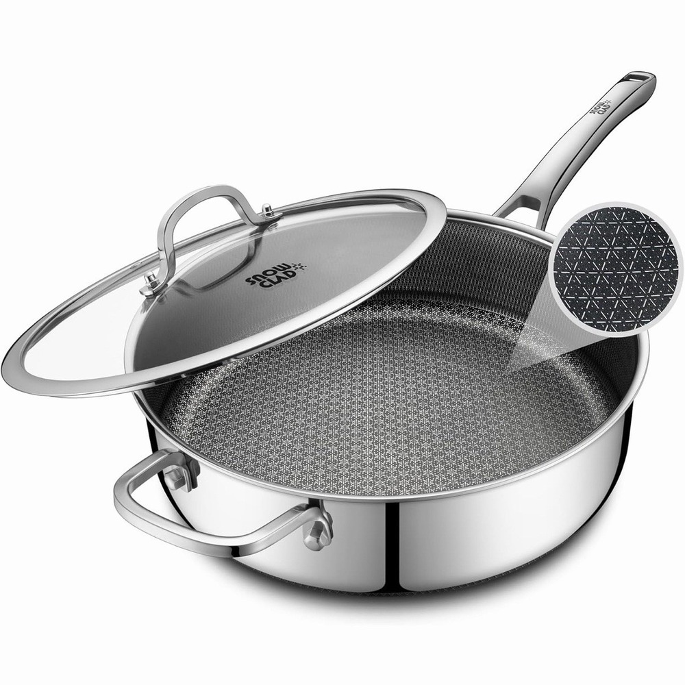 SNOWCLAD Frying Pans Nonstick with Lid,Hybrid Non Stick 5 Quart Saute pan,PFO...